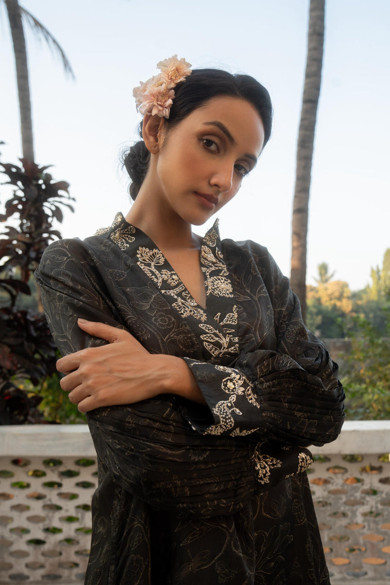 PH-3086 Kurta Set-Black silk by Paulmi & Harsh in black color for women Worldwide
