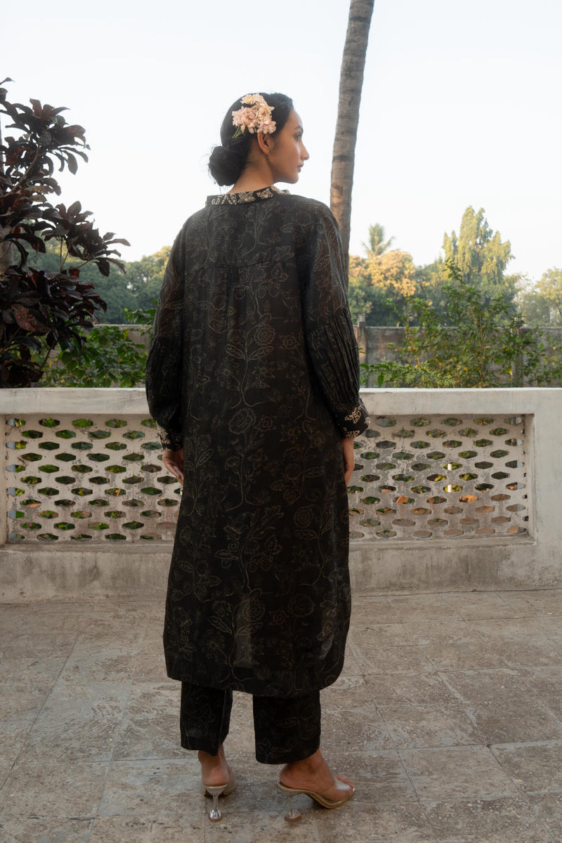 PH-3086 Kurta Set-Black silk by Paulmi & Harsh in black color for women Worldwide