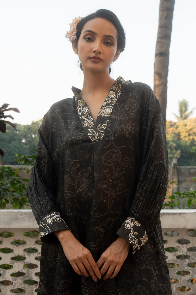 PH-3086 Kurta Set-Black silk by Paulmi & Harsh in black color for women Worldwide