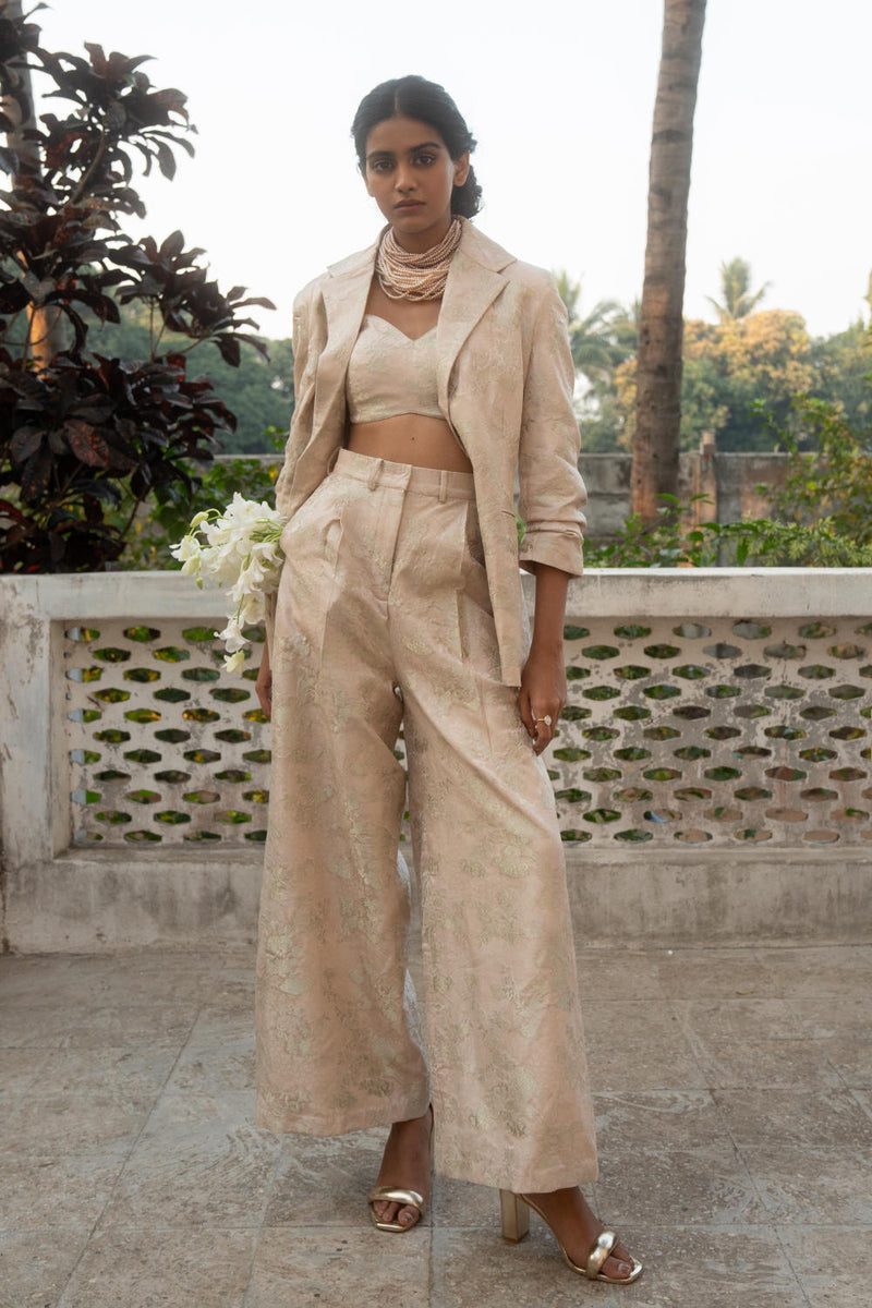 PH-3087 Blazer Pant Set-Ivory by Paulmi & Harsh in ivory color for women Worldwide