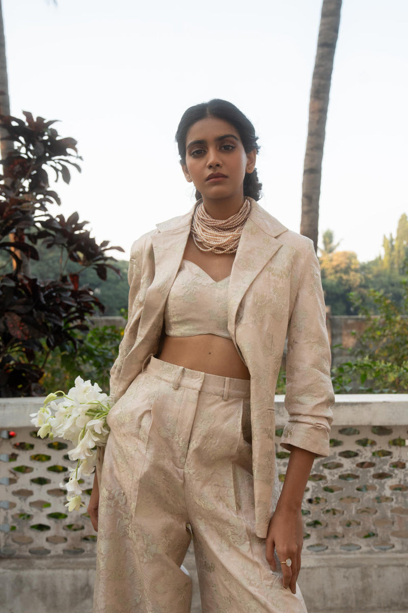 PH-3087 Blazer Pant Set-Ivory by Paulmi & Harsh in ivory color for women Worldwide