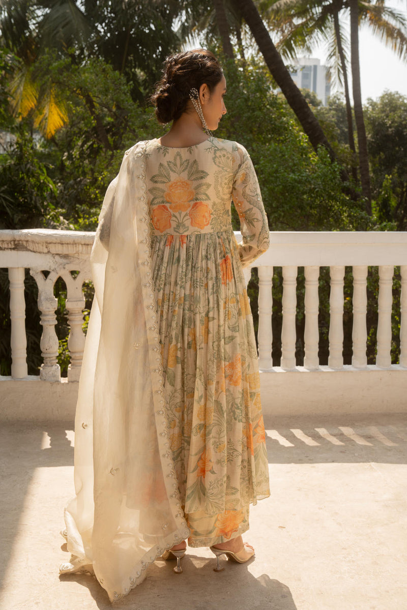 PH-3094 Anarkali Set-Ivory chanderi by Paulmi & Harsh in ivory color for women Worldwide