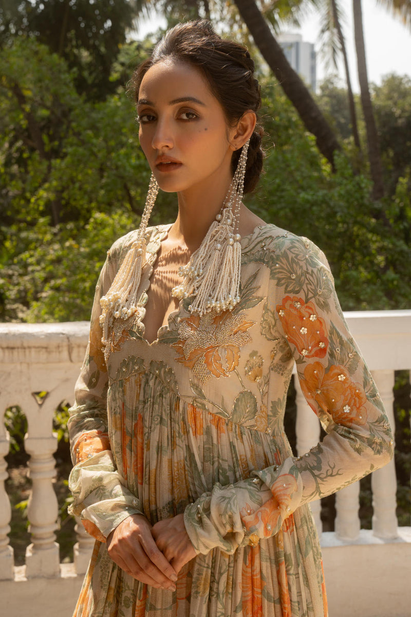 PH-3094 Anarkali Set-Ivory chanderi by Paulmi & Harsh in ivory color for women Worldwide