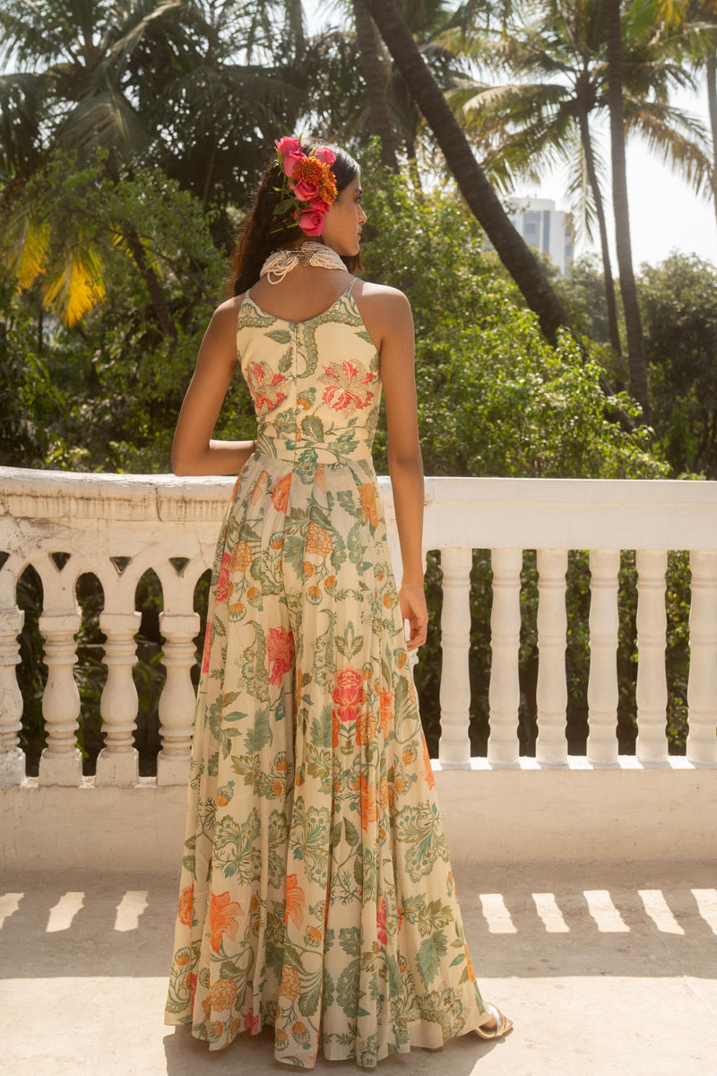 PH-3095 Jumpsuit-Ivory by Paulmi & Harsh in ivory color for women Worldwide