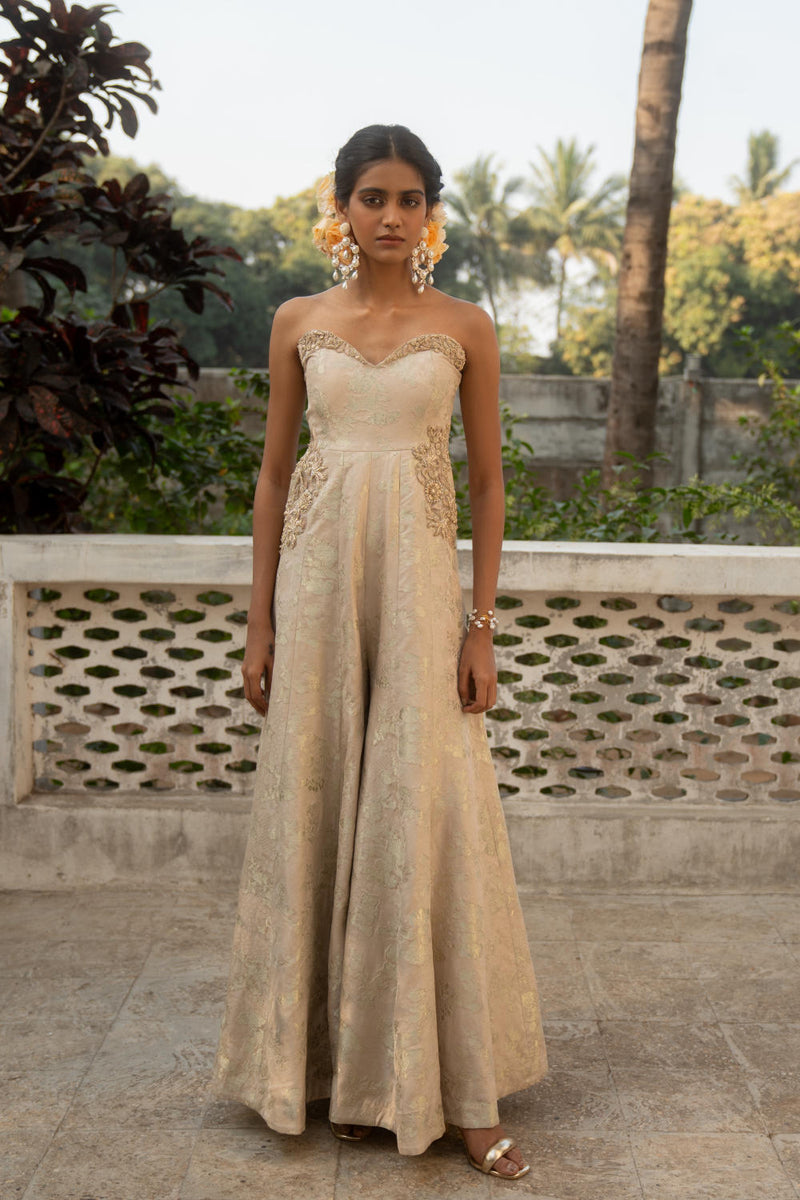 PH-3096 Jumpsuit-Ivory by Paulmi & Harsh in ivory color for women Worldwide
