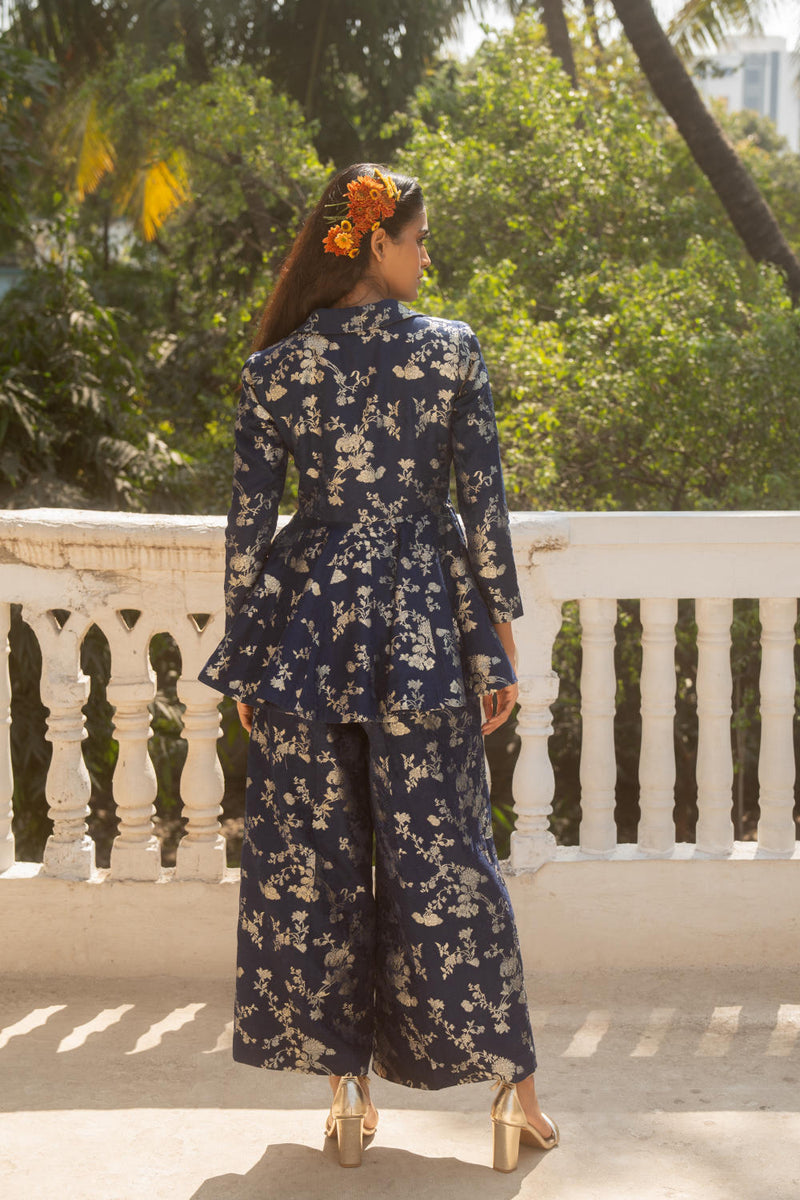 PH-3097 Peplum Pant Set-Blue by Paulmi & Harsh in blue color for women Worldwide
