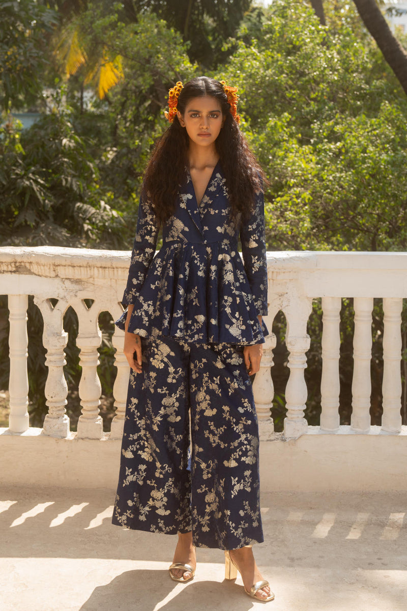 PH-3097 Peplum Pant Set-Blue by Paulmi & Harsh in blue color for women Worldwide