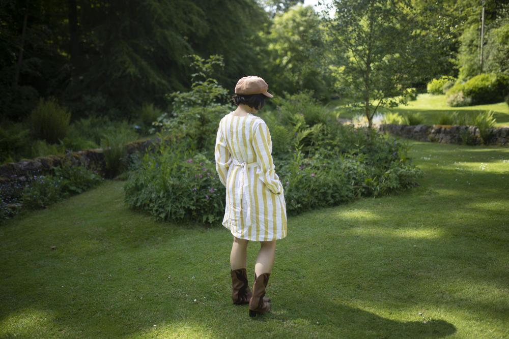 Hawai Shift Dress- Printed-Yellow Stripes