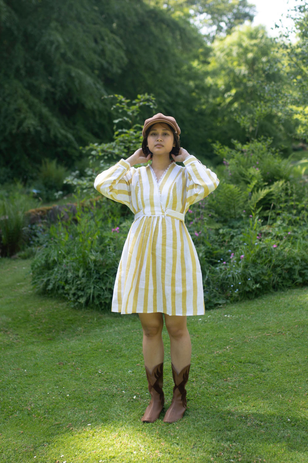 Hawai Shift Dress- Printed-Yellow Stripes