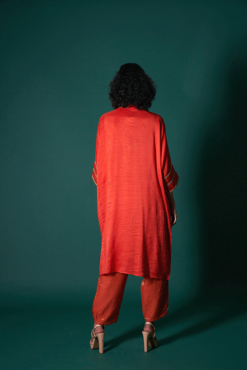 Hana silk and tissue kurta set silk by Priti Prashant in red color for women Worldwide