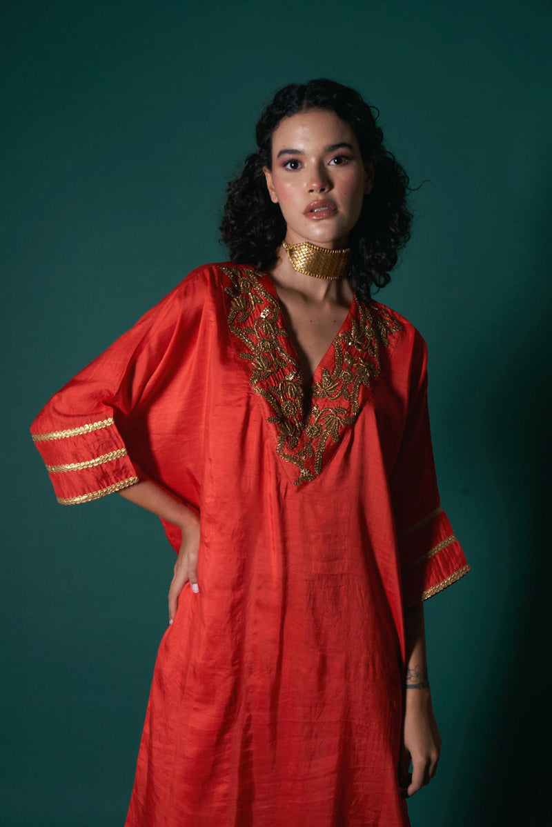Hana silk and tissue kurta set silk by Priti Prashant in red color for women Worldwide