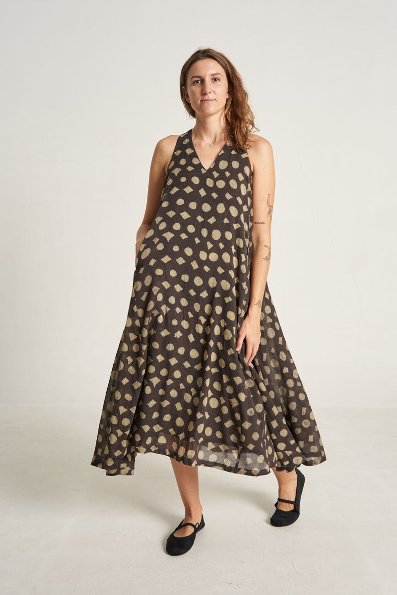 Doodle Polka Holiday Dress cotton by World of Crow in black color for women Worldwide