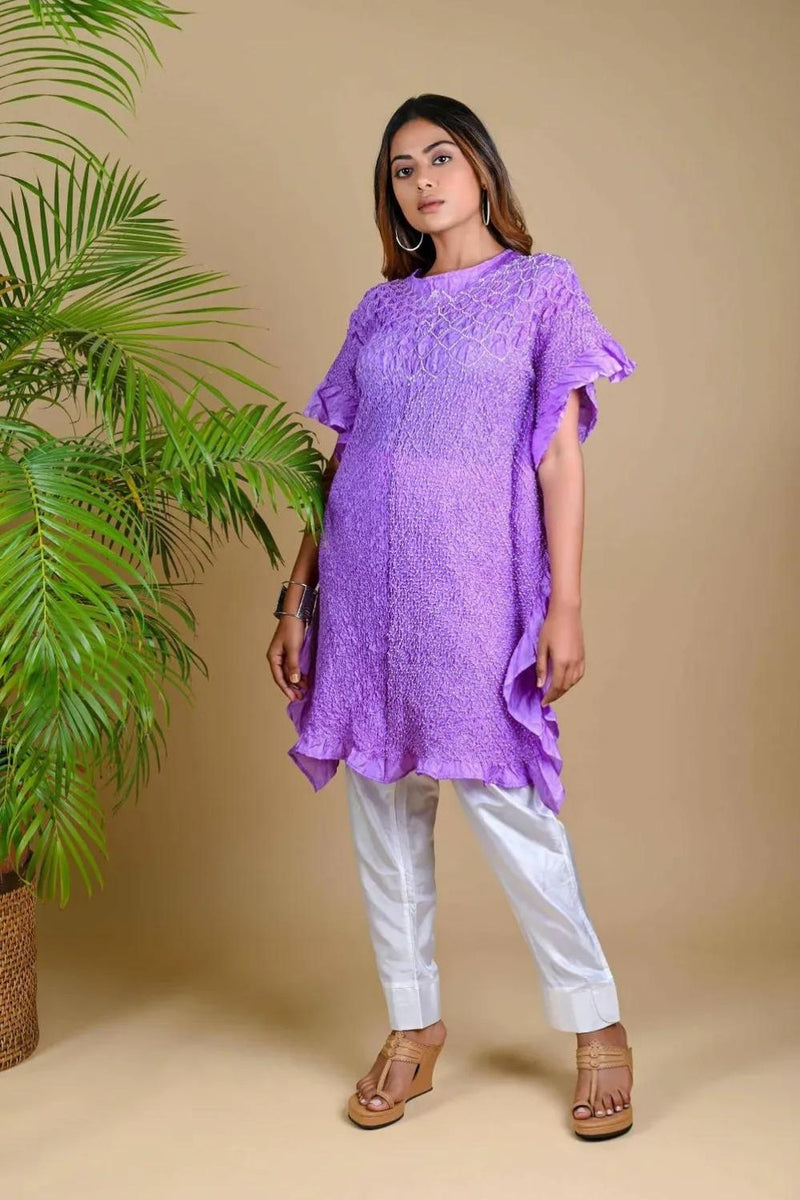 SUNFLOWER KAFTAN-LAVENDER silk by Dyelogue for women Worldwide