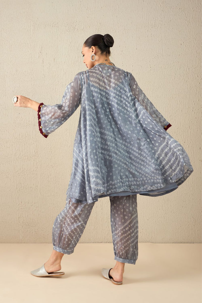 AFGHANI BANDHANI SET - Light Grey silk by Aavidi in yellow color for women Worldwide