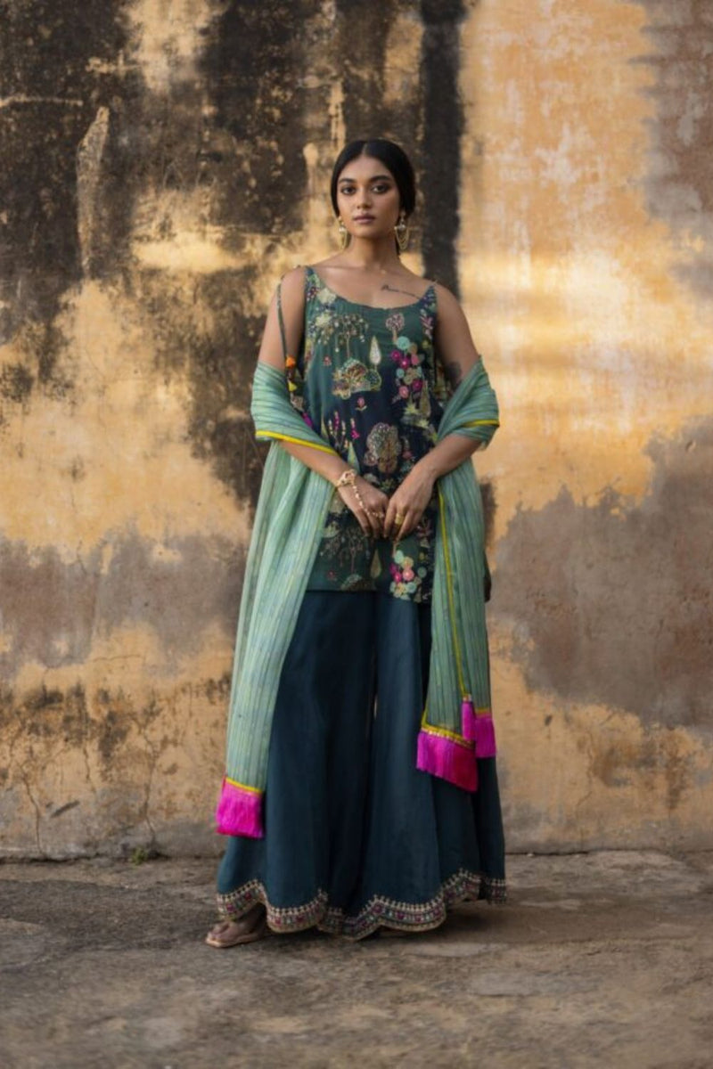 Nadira Teal Sharara Set by Rajiramniq in teal color for women Worldwide