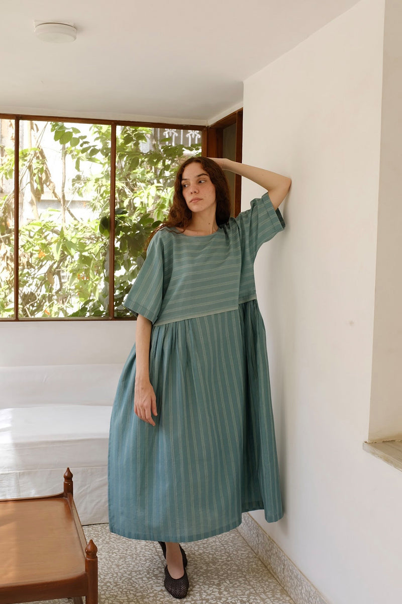 Nina-Sea Green Dress cotton silk dress by MASON AND MILL in sea green for women Worldwide