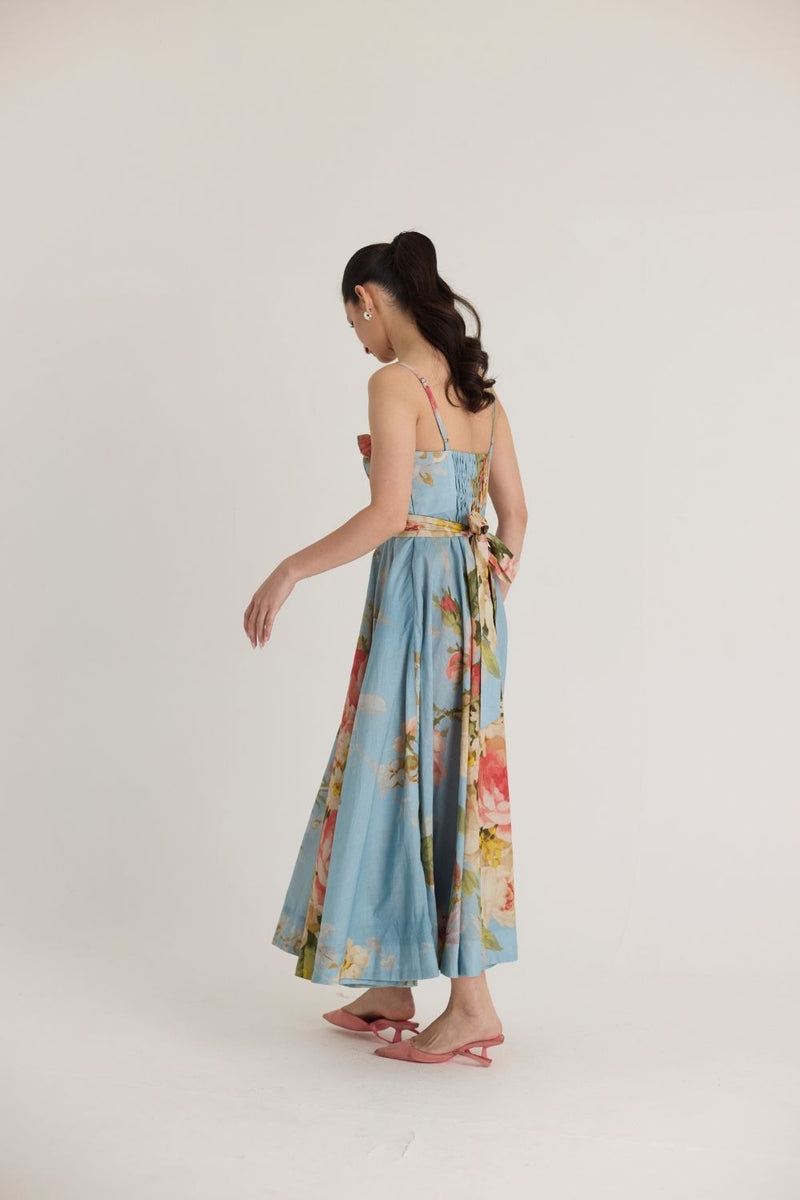 TAFFY COTTON FRILLS DRESS cotton by Yam in blue color for women Worldwide