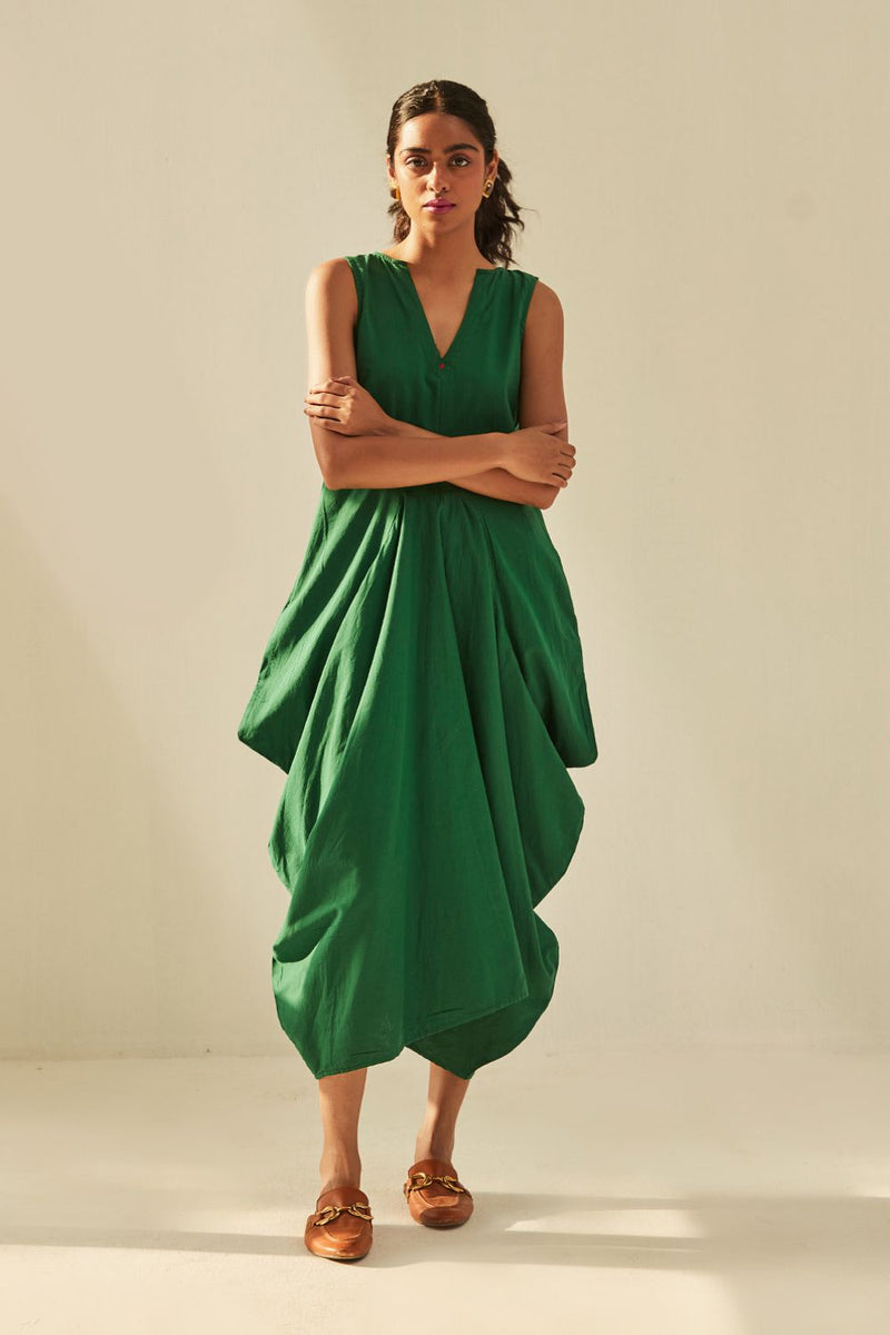 Gathers of Time Dress cotton by Khara Kapas in green for women Worldwide