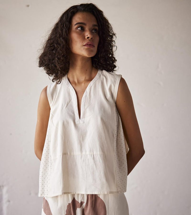 Ivory Bloom Blouse cotton Top & Tunics by Khara Kapas in white for women Worldwide
