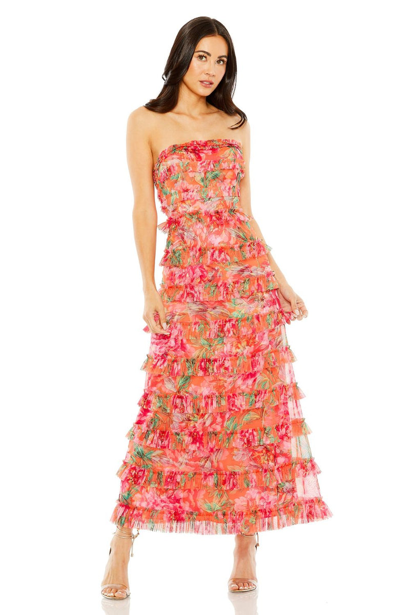 8137-Strapless Micro Ruffle Dress by Mac Duggal in orange color for women Worldwide
