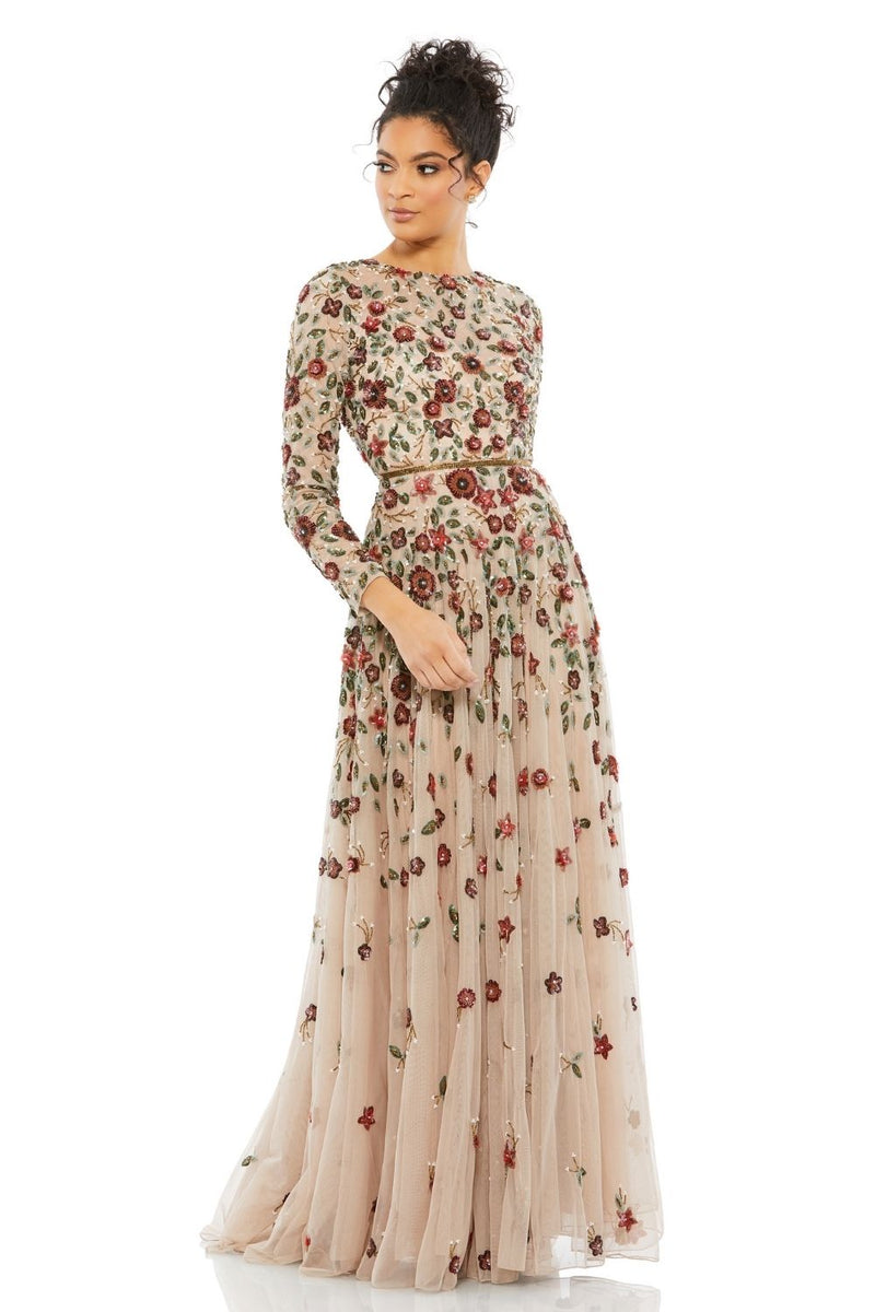 MD-5533 Flared Gown-Peach by Mac Duggal in peach color for women Worldwide