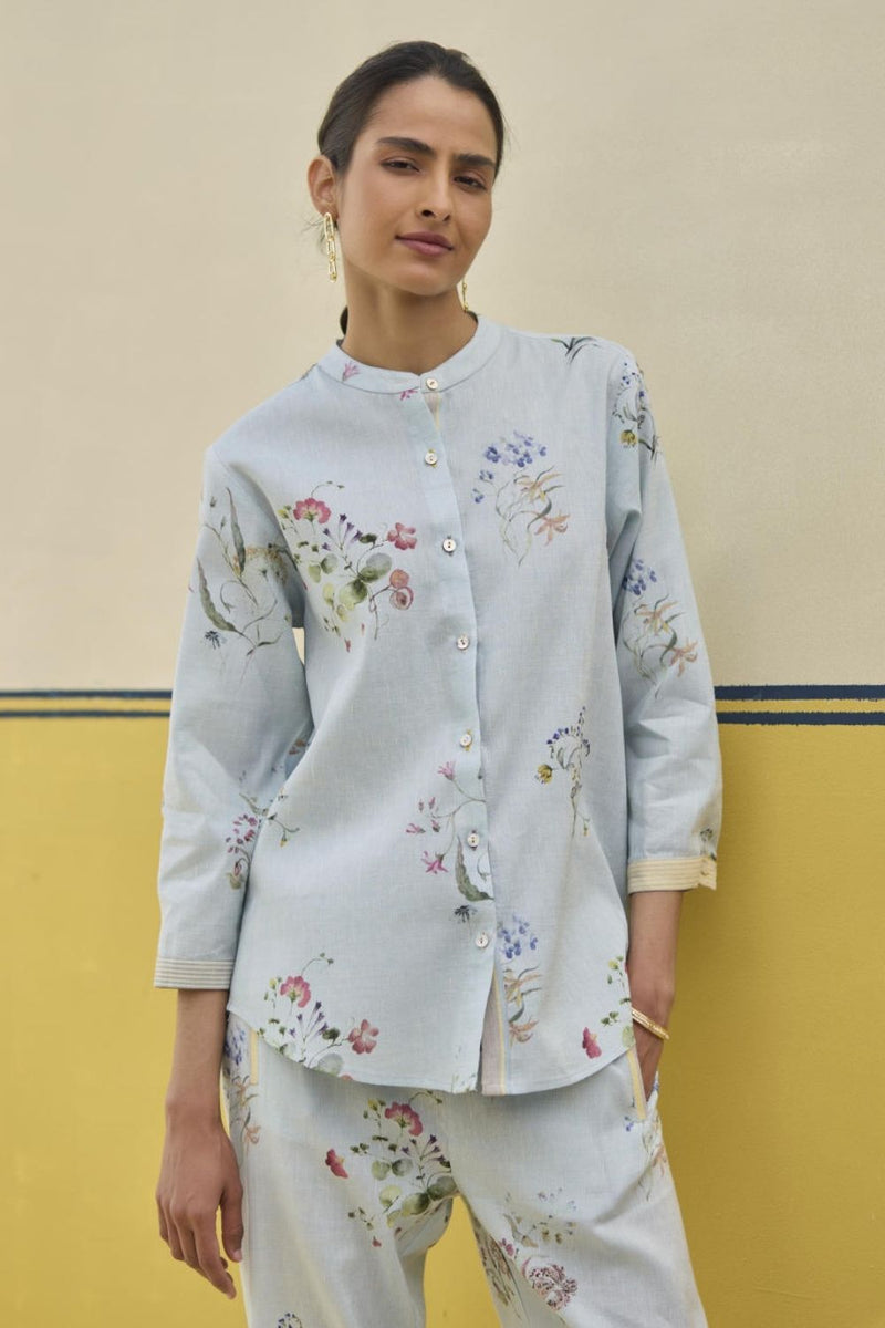 Vani Watercolour Floral Co-ord Set
 -Sky by Manan in blue color for women Worldwide