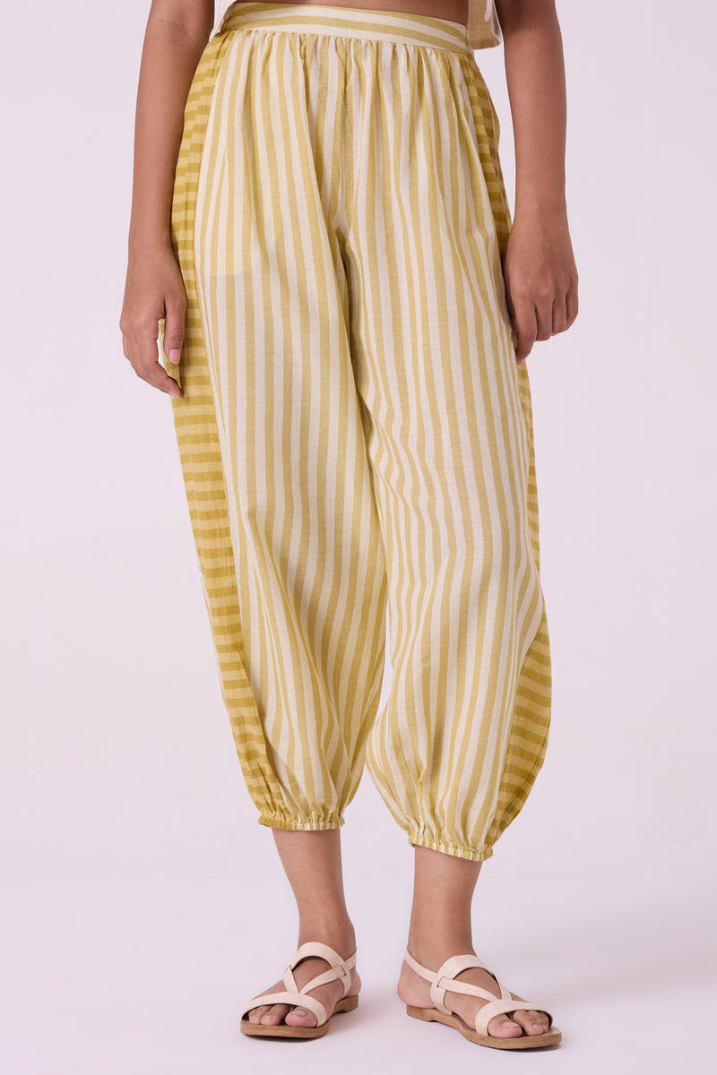 Akari Yellow Striped Handwoven Pants handwoven cotton pant/trouser by The Summer House in yellow for women Worldwide