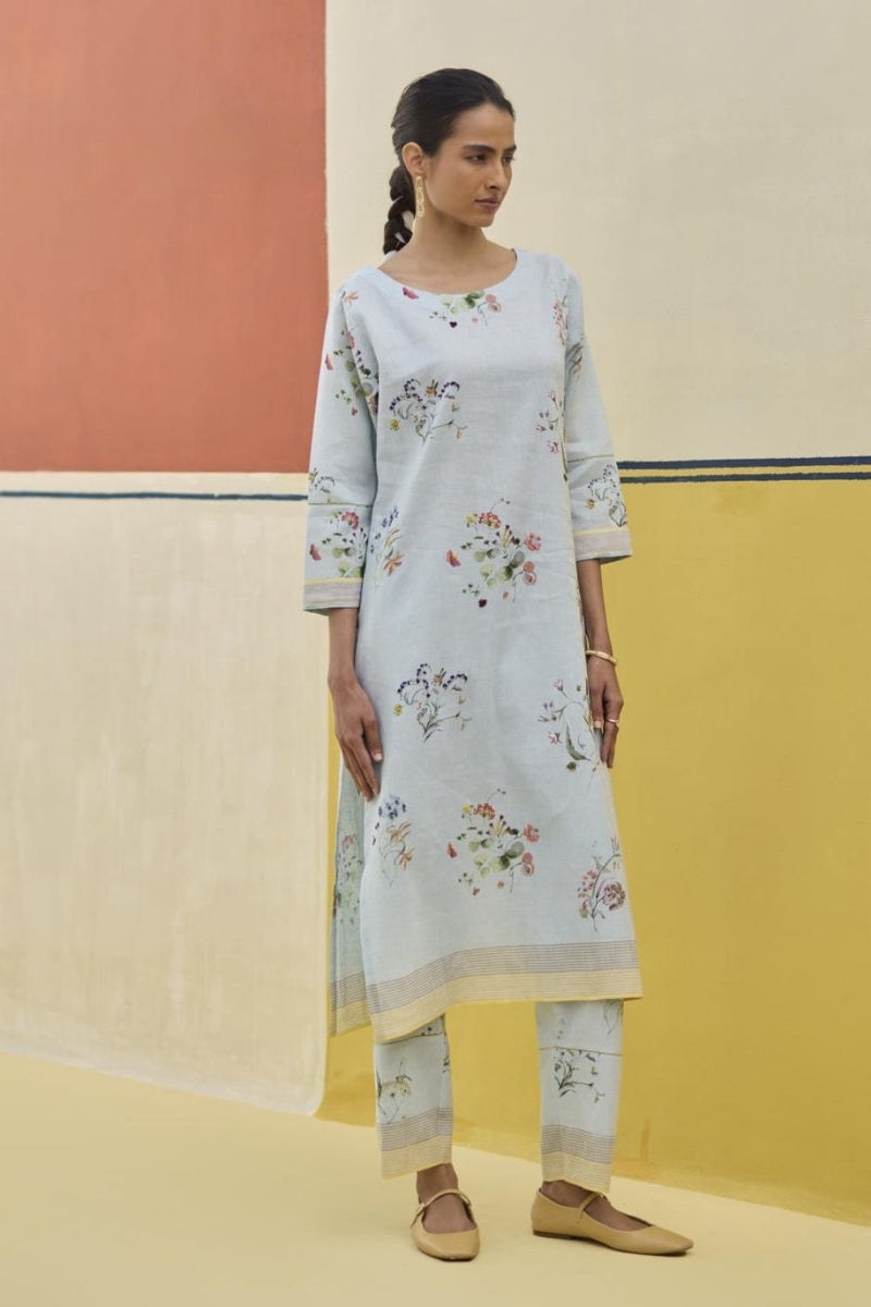 Kera Floral Embroidered Kurta Set
 - Sky by Manan in blue color for women Worldwide