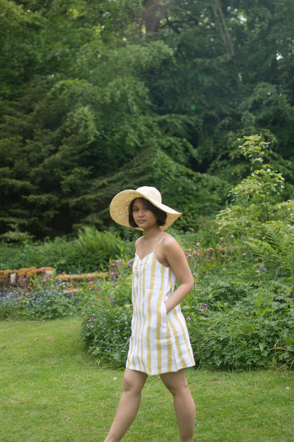 California Slip Dress - Printed-Yellow Stripes