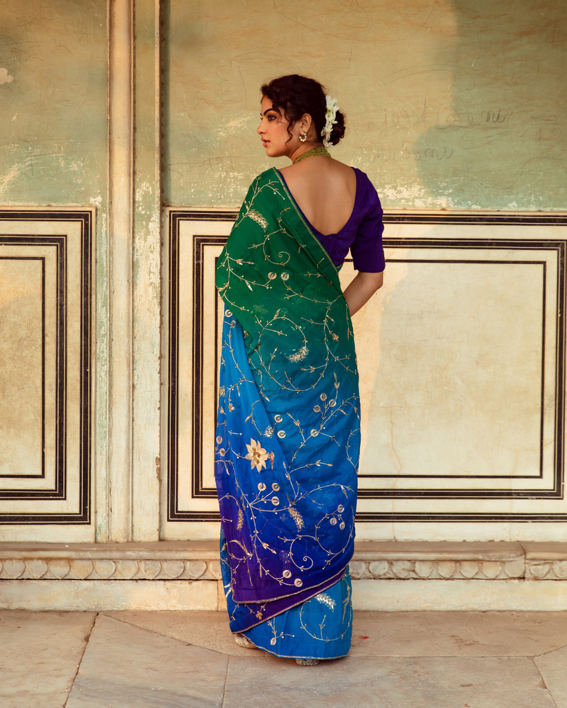 Embroidered Shaded Chiffon Sari chiffon by Maison Shefali in multi color for women Worldwide