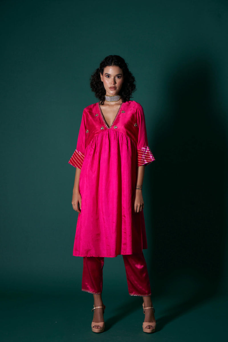 Jess silk and tissue kurta set silk by Priti Prashant in pink color for women Worldwide