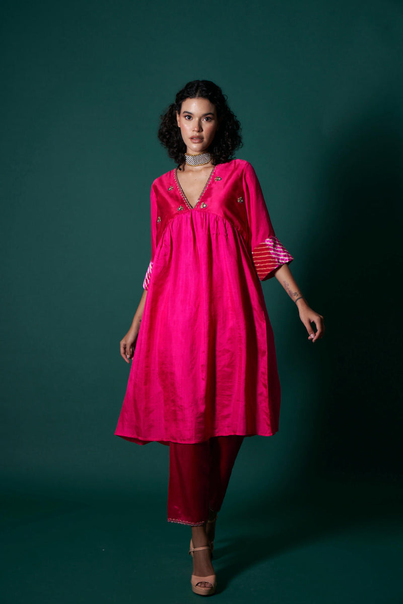 Jess silk and tissue kurta set silk by Priti Prashant in pink color for women Worldwide