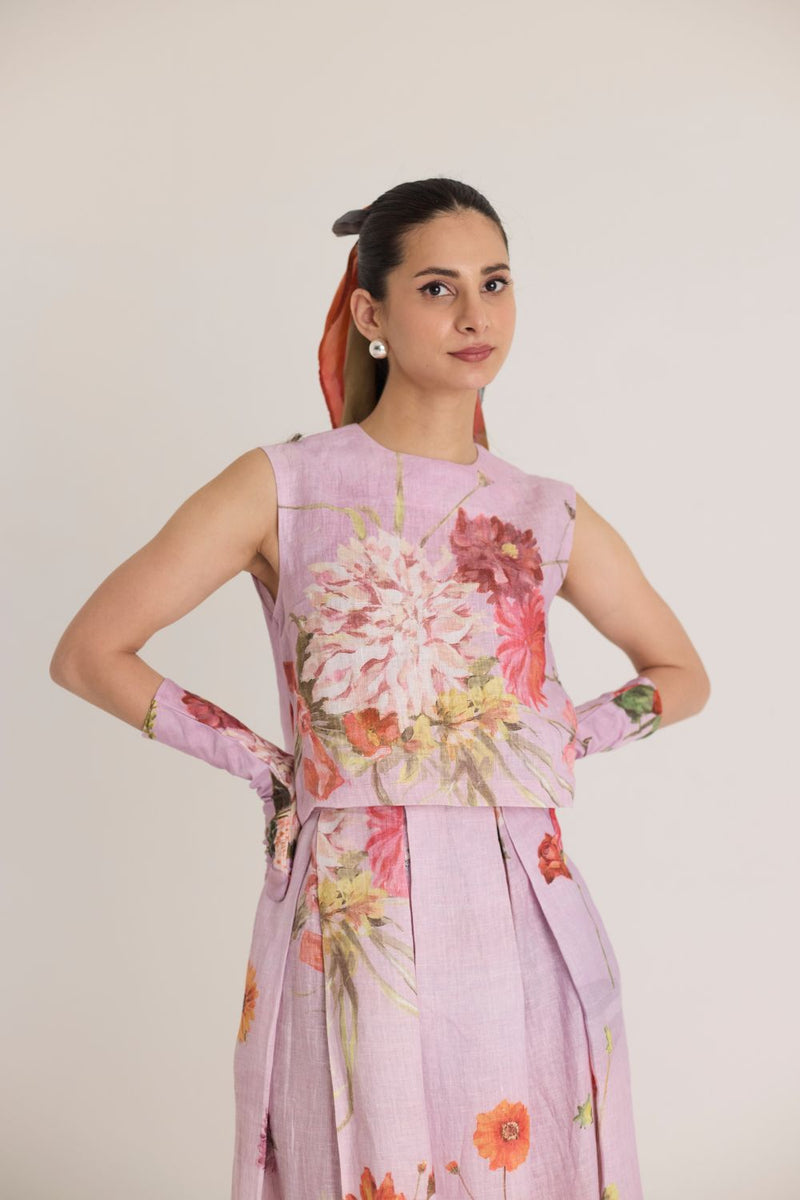 GIGGLE BERRY LINEN TOP & SKIRT SET by Yam for women Worldwide