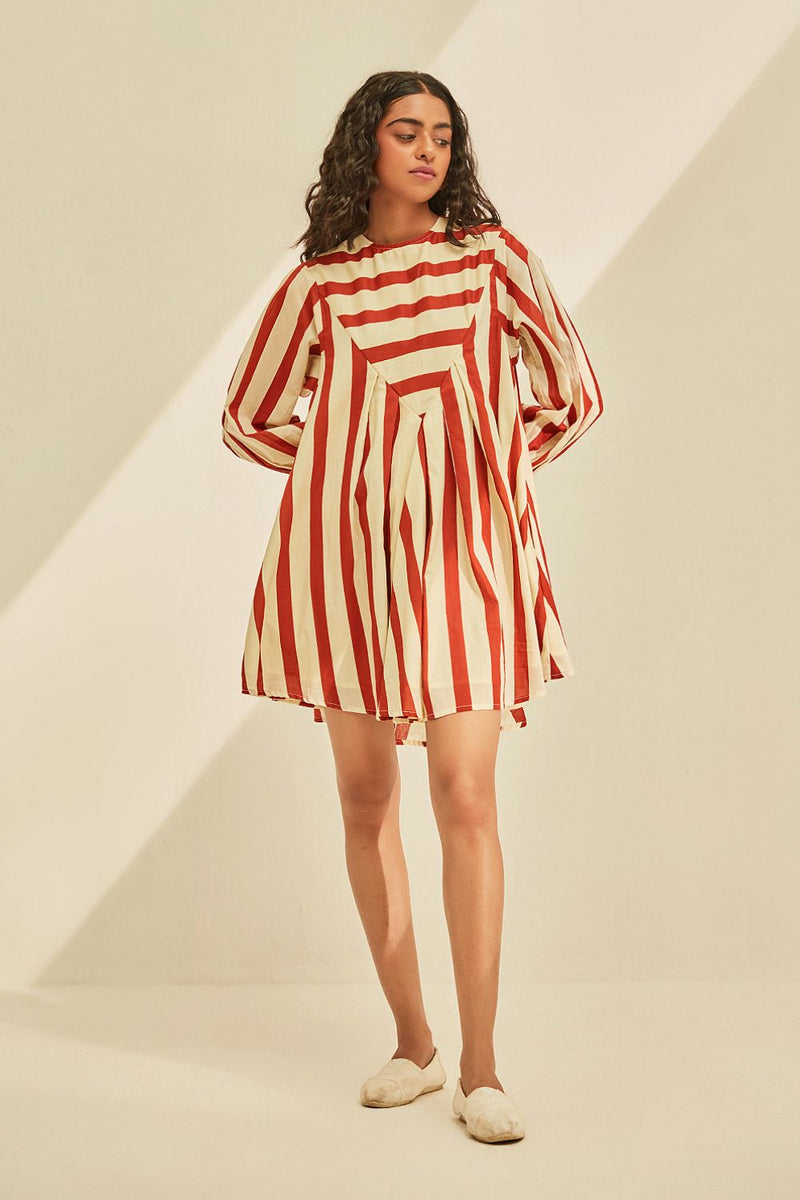 Red emu Dress cotton by Khara Kapas in multi for women Worldwide
