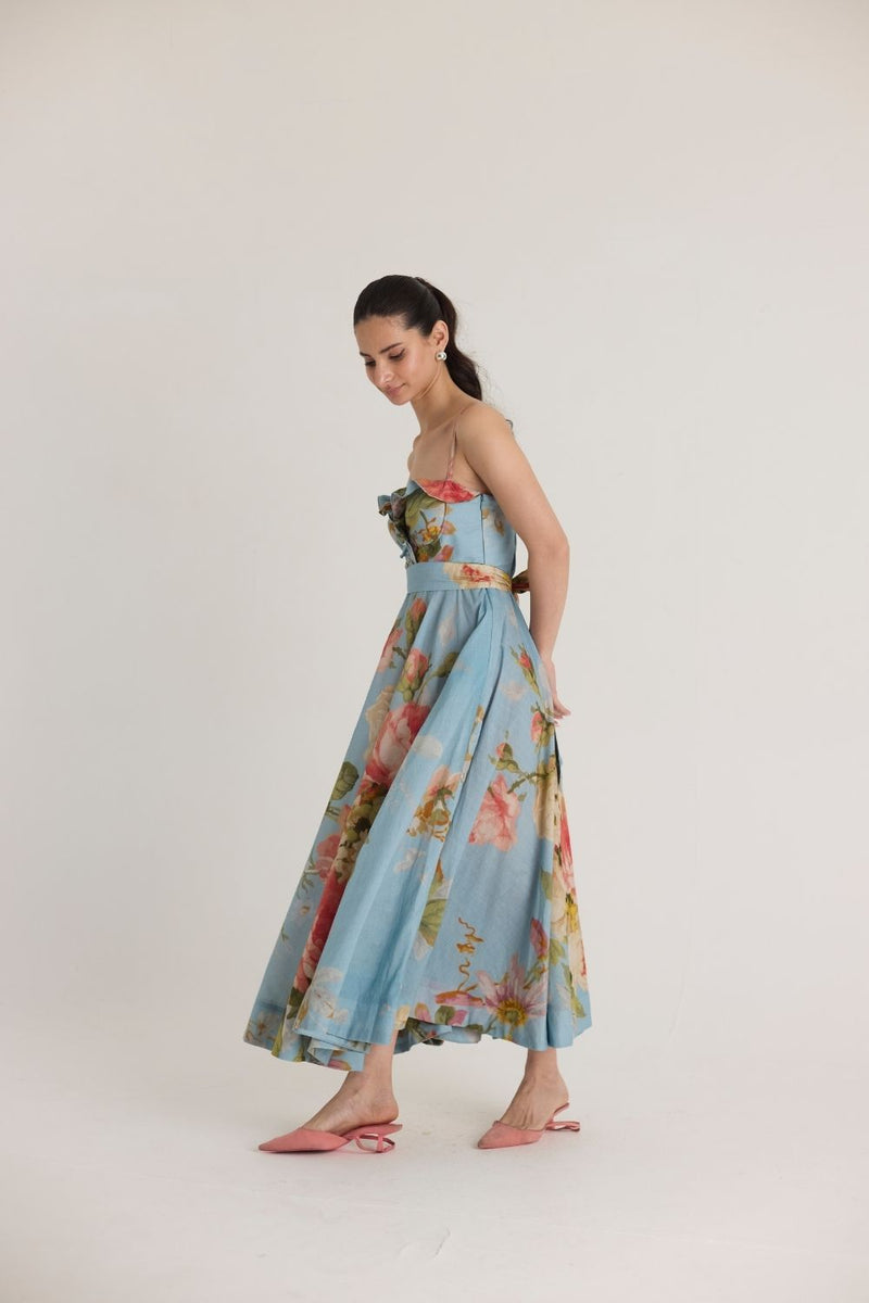 TAFFY COTTON FRILLS DRESS cotton by Yam in blue color for women Worldwide