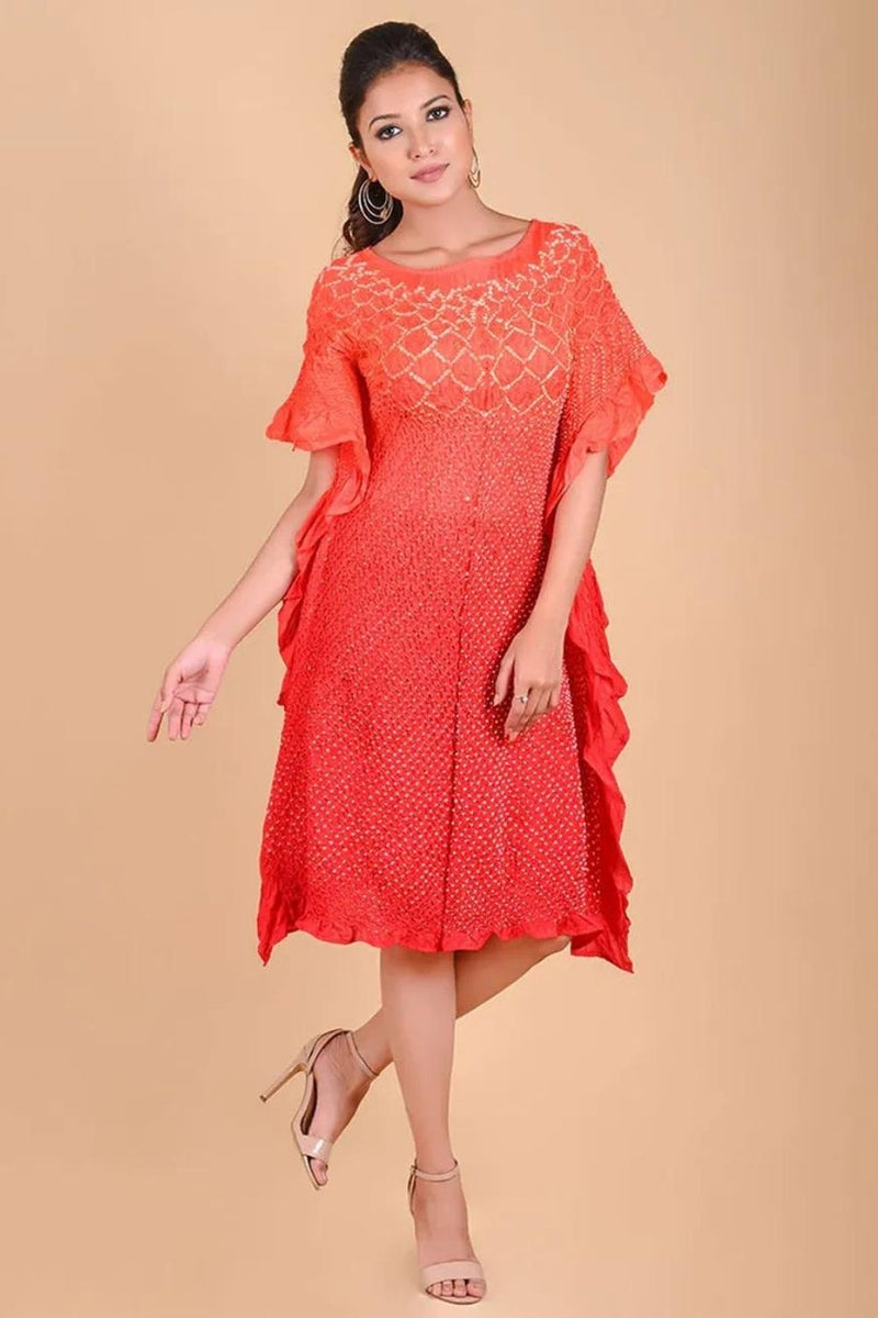 SUNFLOWER KAFTAN-ORANGE RED SHADED silk by Dyelogue in multi color for women Worldwide