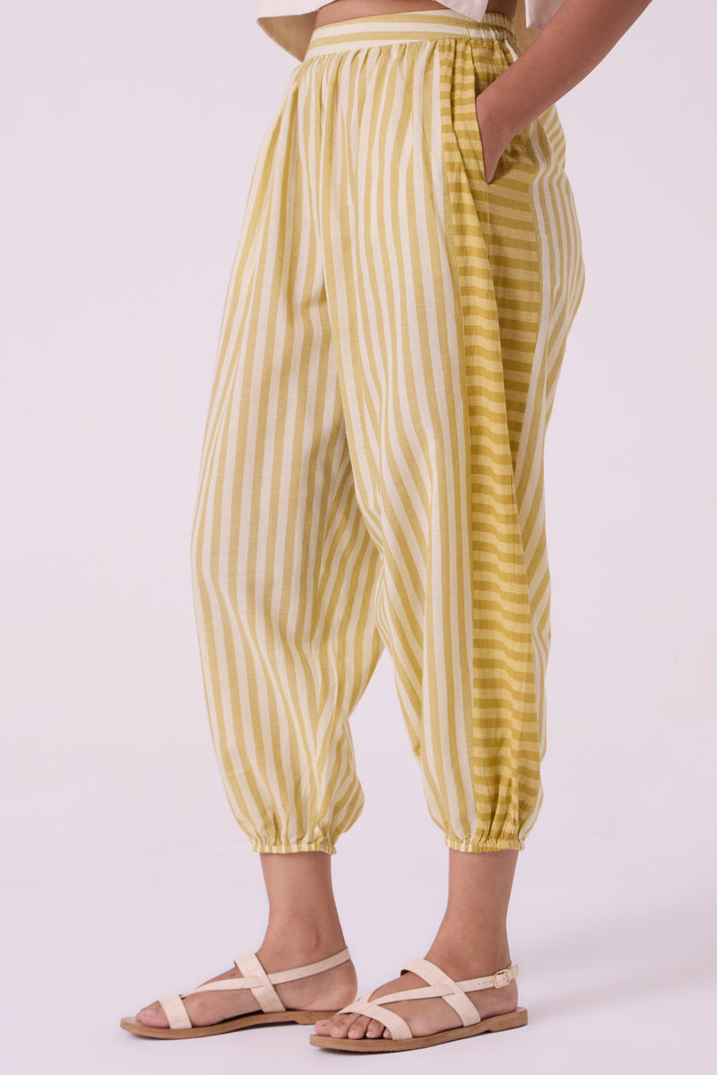 Akari Yellow Striped Handwoven Pants handwoven cotton pant/trouser by The Summer House in yellow for women Worldwide