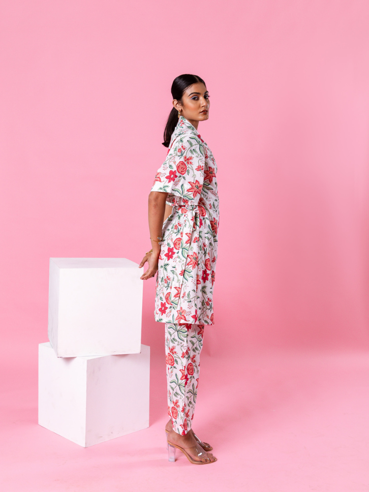 Pink Dahlia Kimono Co-Ord Co-ord Set by Marche in white color for women Worldwide