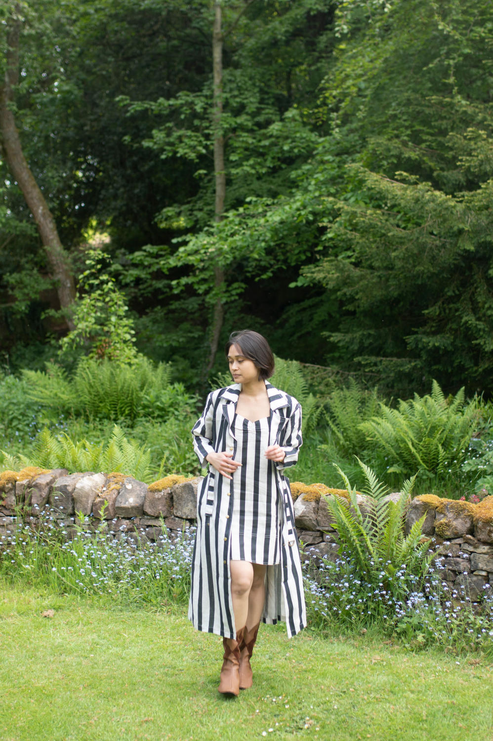 Summer Trench Coat- Printed-Black Stripes