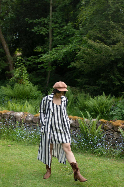 Summer Trench Coat- Printed-Black Stripes