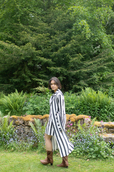 Summer Trench Coat- Printed-Black Stripes