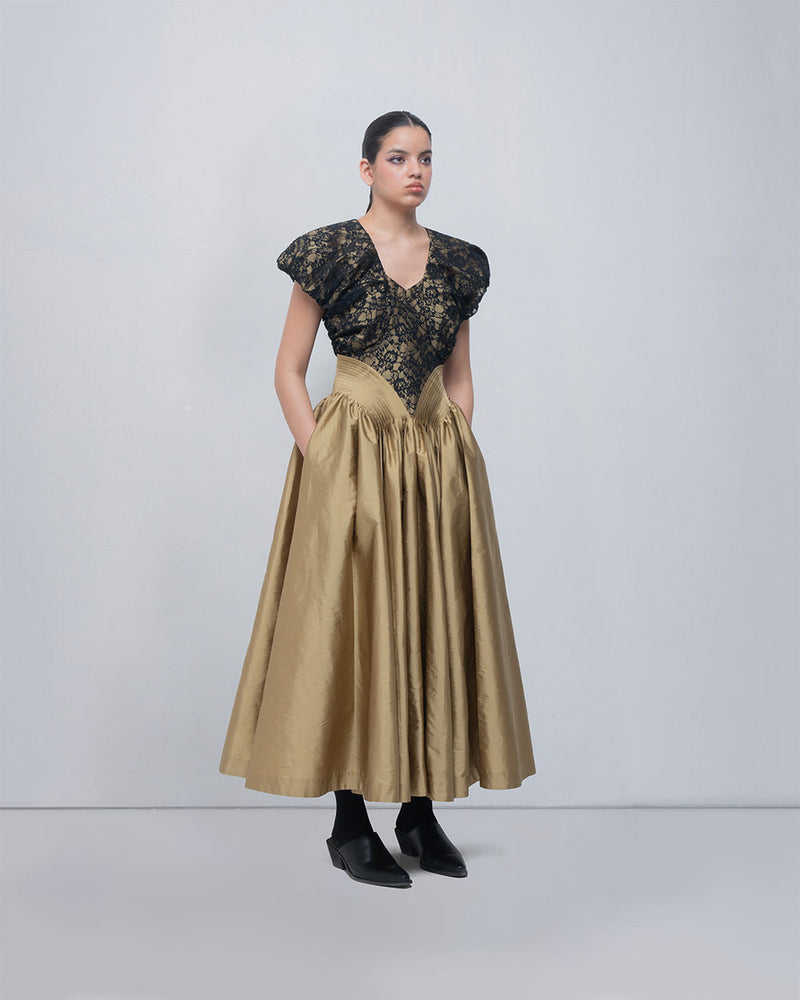 Lilith Dress viscose by Leh Studios in golden, black for women Worldwide