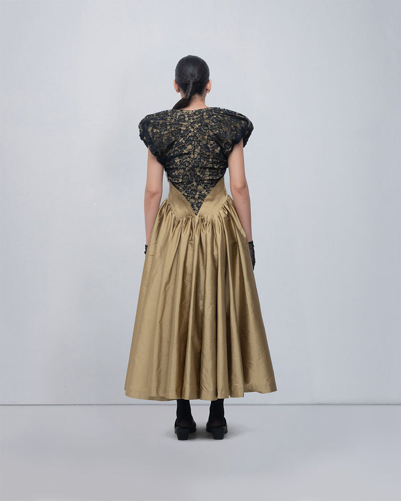 Lilith Dress viscose by Leh Studios in golden, black for women Worldwide