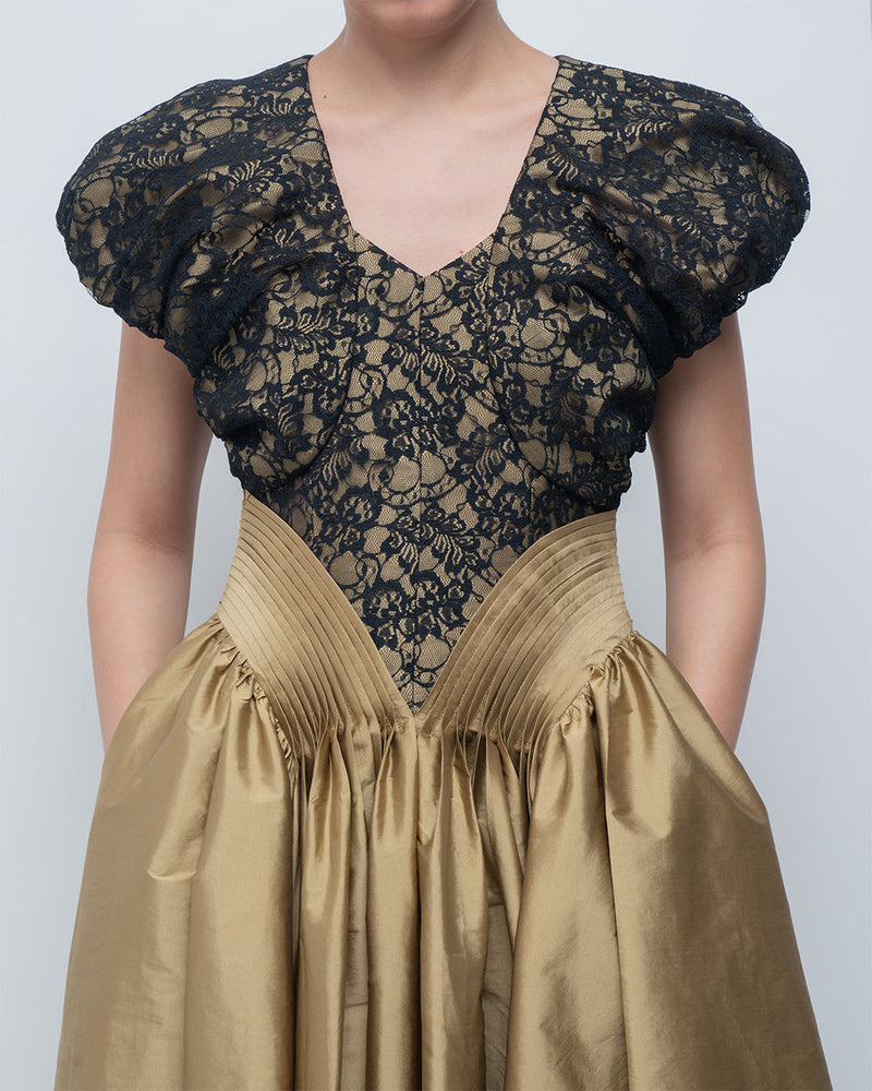 Lilith Dress viscose by Leh Studios in golden, black for women Worldwide