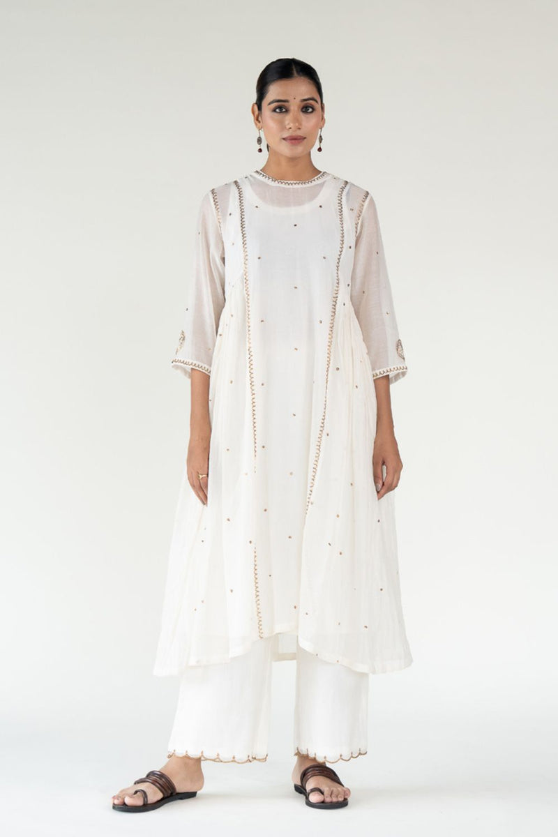 Baadal Kurta Set-Ivory chanderi by Nirjara in ivory color for women Worldwide