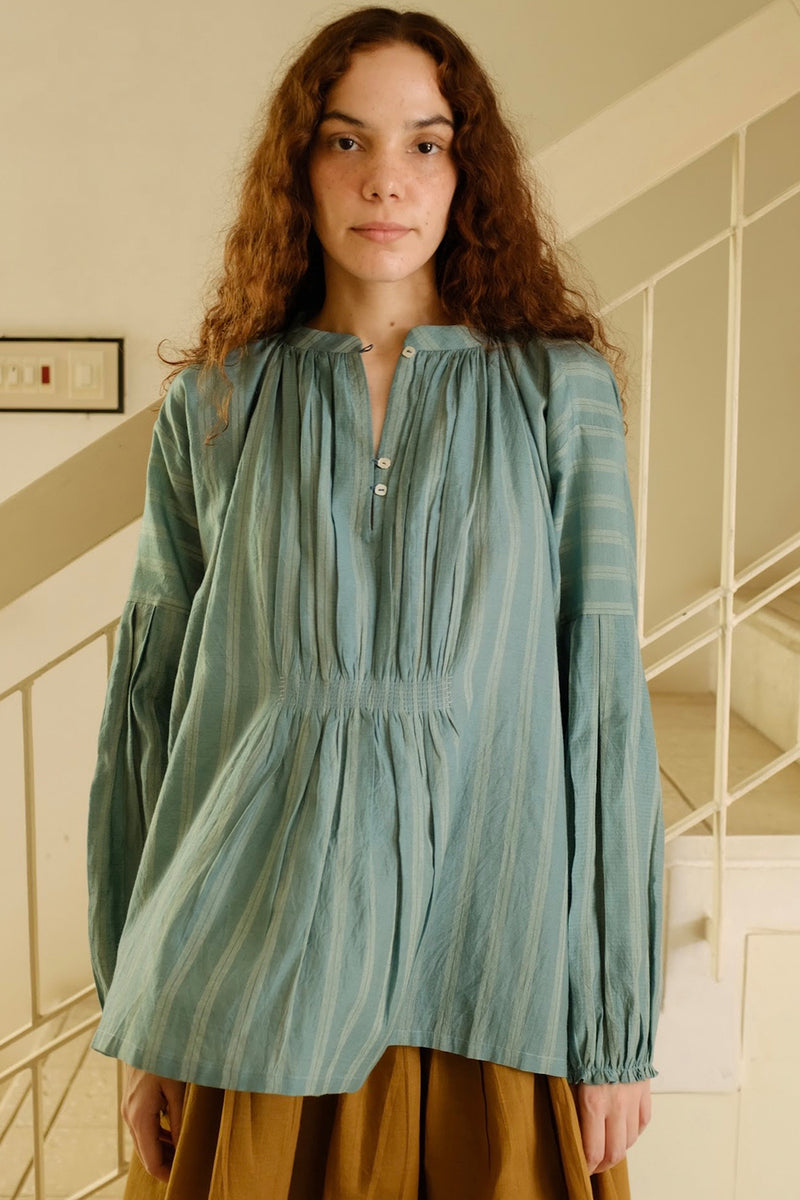 Maria Top cotton silk top/shirt by MASON AND MILL in sea green for women Worldwide