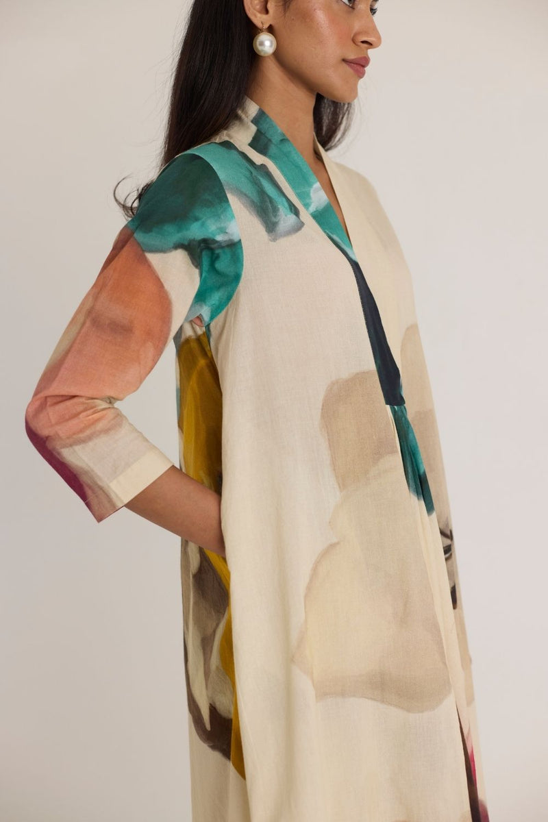 LILA LONG V NECK KURTA cotton by Yam in white color for women Worldwide