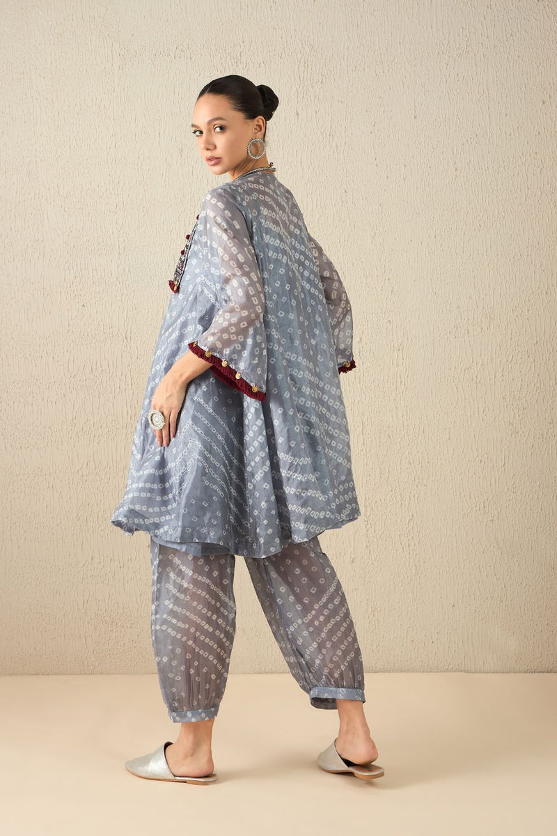AFGHANI BANDHANI SET - Light Grey silk by Aavidi in yellow color for women Worldwide