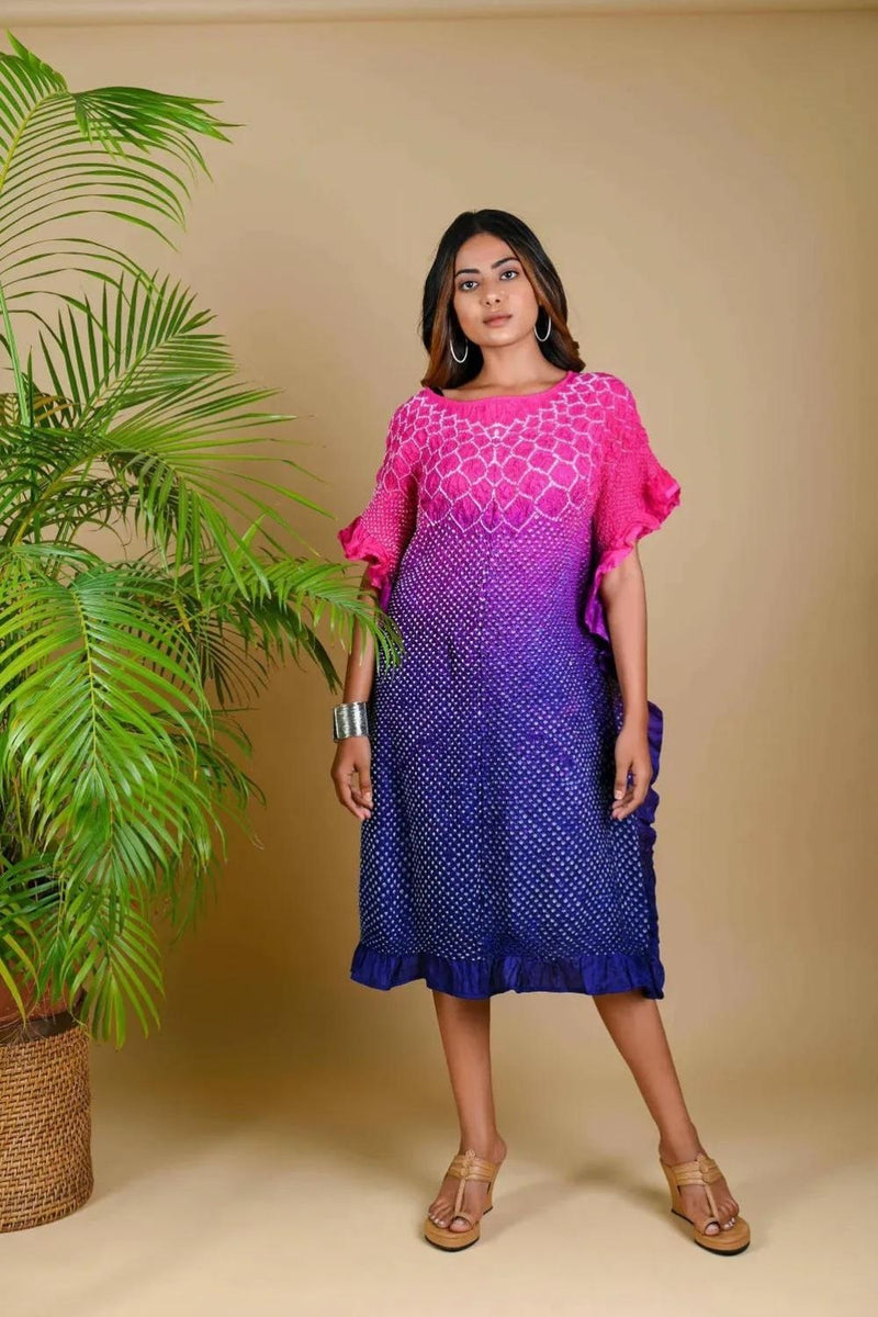 SUNFLOWER KAFTAN-PINK PURPLE SHADED silk by Dyelogue in multi color for women Worldwide