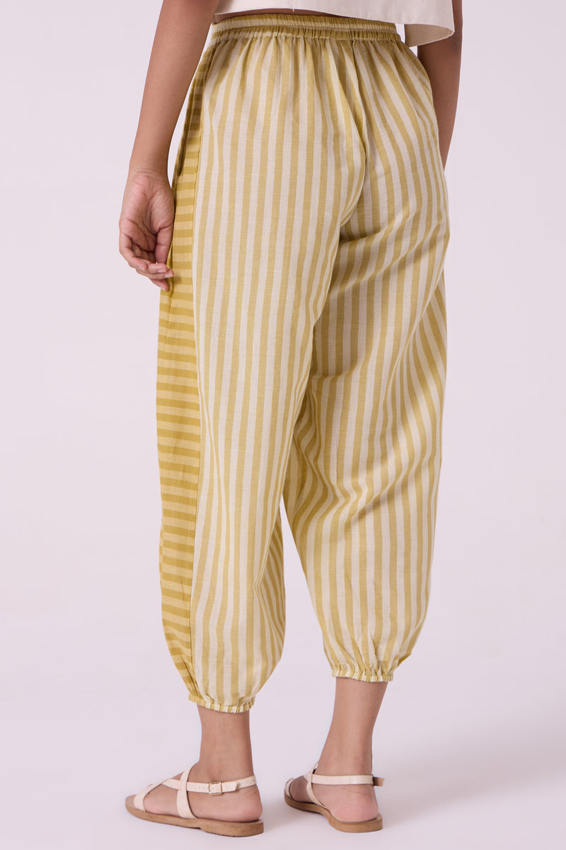 Akari Yellow Striped Handwoven Pants handwoven cotton pant/trouser by The Summer House in yellow for women Worldwide